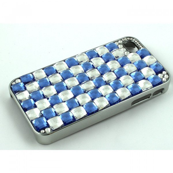 Wholesale iPhone 4 4S Glass Stud Cube Bling Crystal Diamond Case (Blue White)